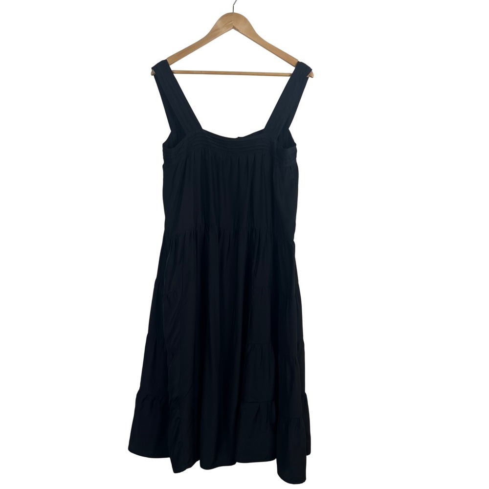 Natalie Martin Black 100% Silk Tiered Midi Dress Womens Size S Square‎ Neck Boho